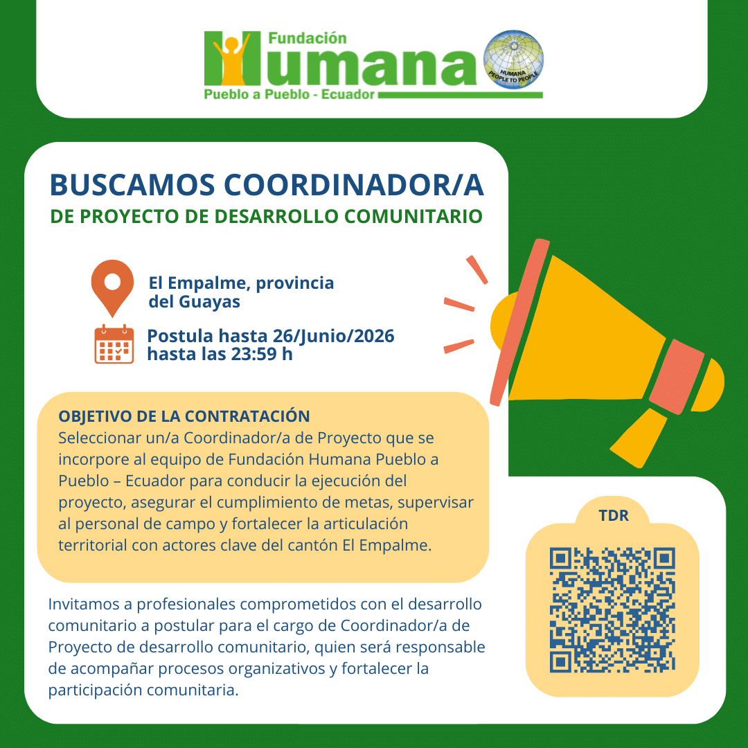 CONVOCATORIA ABIERTA PARA COORDINADOR/A DE PROYECTO DE DESARROLLO COMUNITARIO