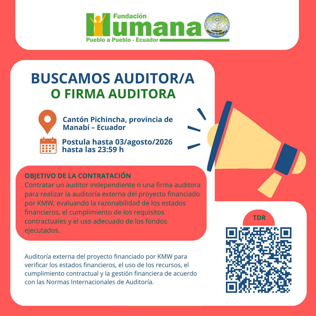 CONVOCATORIA PARA AUDITORÍA EXTERNA DE PROYECTO EN MANABÍ