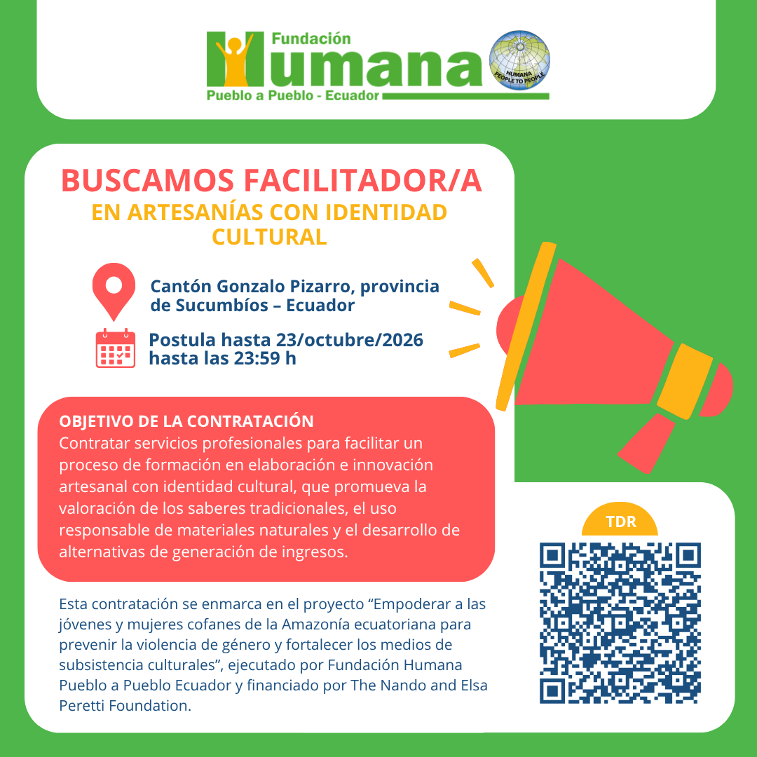 CONTRATACIÓN DE SERVICIOS DE FACILITACIÓN EN ARTESANÍAS CON IDENTIDAD CULTURAL EN SUCUMBÍOS